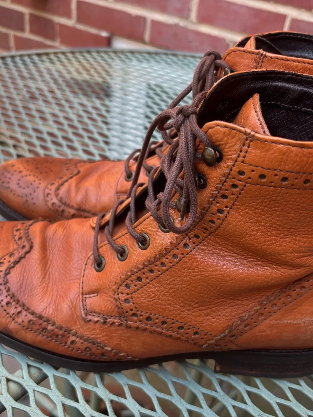 Johnston and Murphy Leather Brogue Wingtip Lace-Up Boots Men size 10